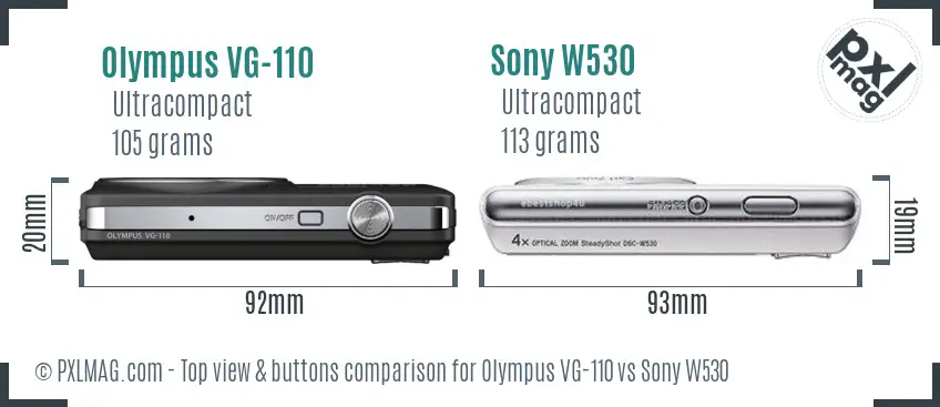 Olympus VG-110 vs Sony W530 top view buttons comparison