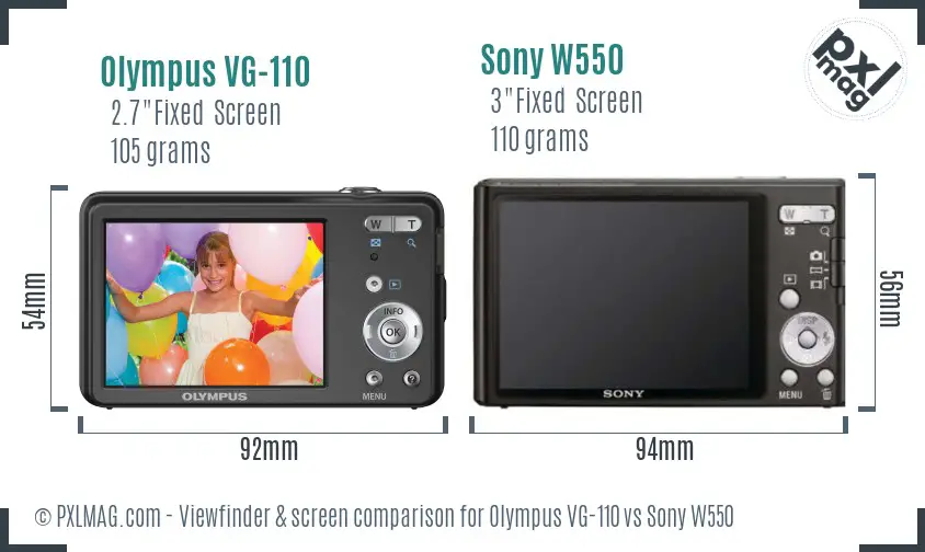 Olympus VG-110 vs Sony W550 Screen and Viewfinder comparison