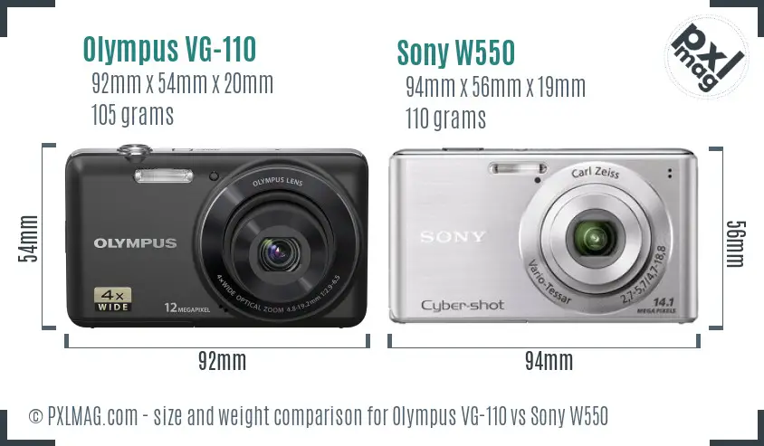 Olympus VG-110 vs Sony W550 size comparison