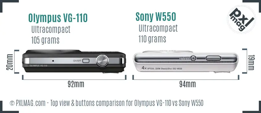 Olympus VG-110 vs Sony W550 top view buttons comparison