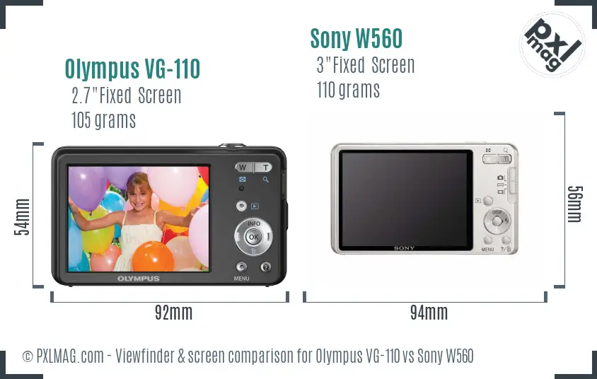 Olympus VG-110 vs Sony W560 Screen and Viewfinder comparison