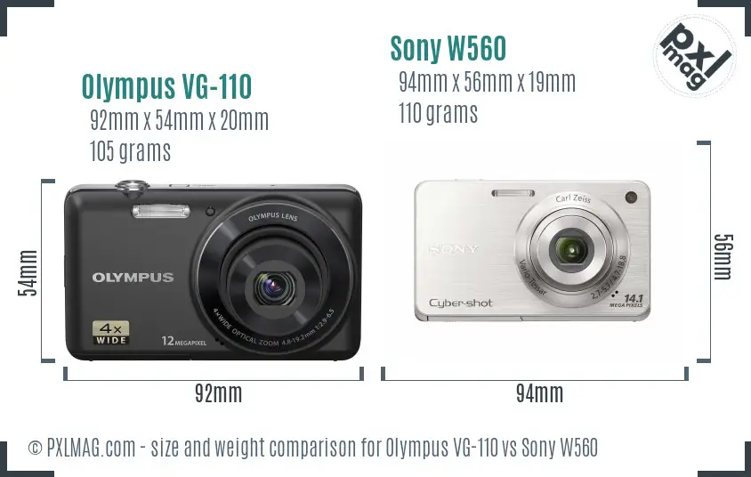 Olympus VG-110 vs Sony W560 size comparison