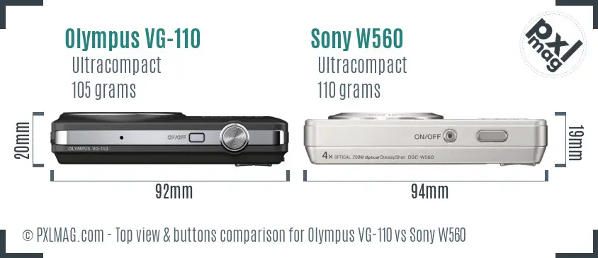 Olympus VG-110 vs Sony W560 top view buttons comparison
