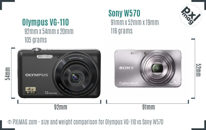 Olympus VG-110 vs Sony W570 size comparison