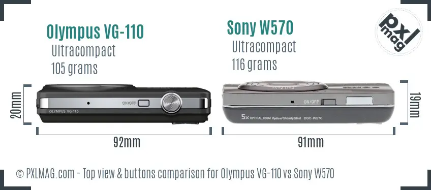 Olympus VG-110 vs Sony W570 top view buttons comparison