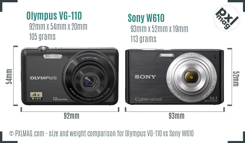 Olympus VG-110 vs Sony W610 size comparison