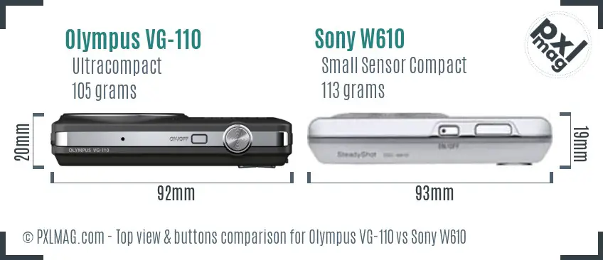 Olympus VG-110 vs Sony W610 top view buttons comparison