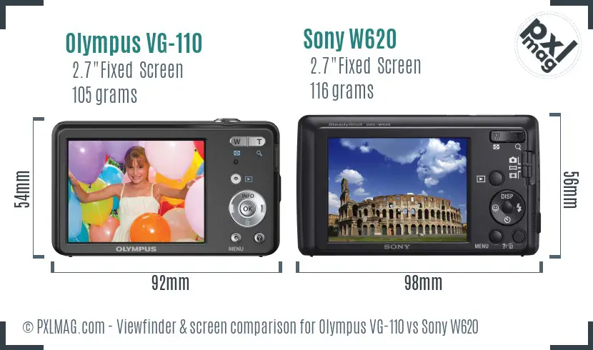 Olympus VG-110 vs Sony W620 Screen and Viewfinder comparison