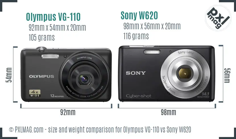 Olympus VG-110 vs Sony W620 size comparison