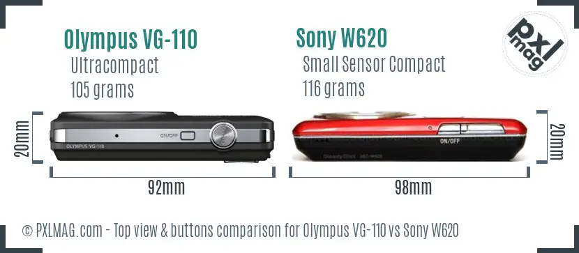 Olympus VG-110 vs Sony W620 top view buttons comparison