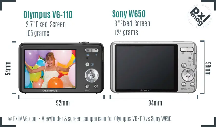 Olympus VG-110 vs Sony W650 Screen and Viewfinder comparison