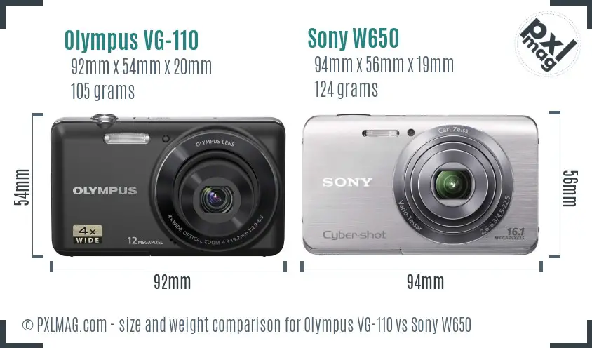 Olympus VG-110 vs Sony W650 size comparison