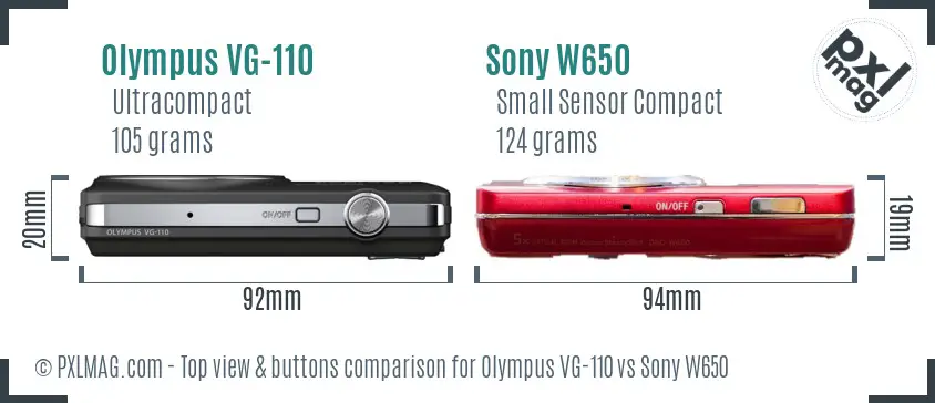 Olympus VG-110 vs Sony W650 top view buttons comparison