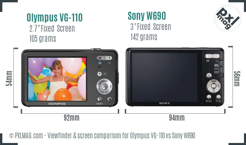 Olympus VG-110 vs Sony W690 Screen and Viewfinder comparison