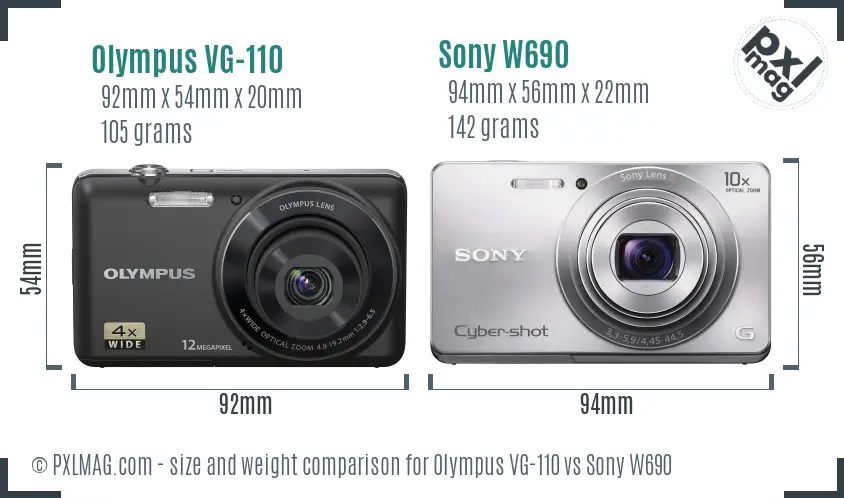 Olympus VG-110 vs Sony W690 size comparison