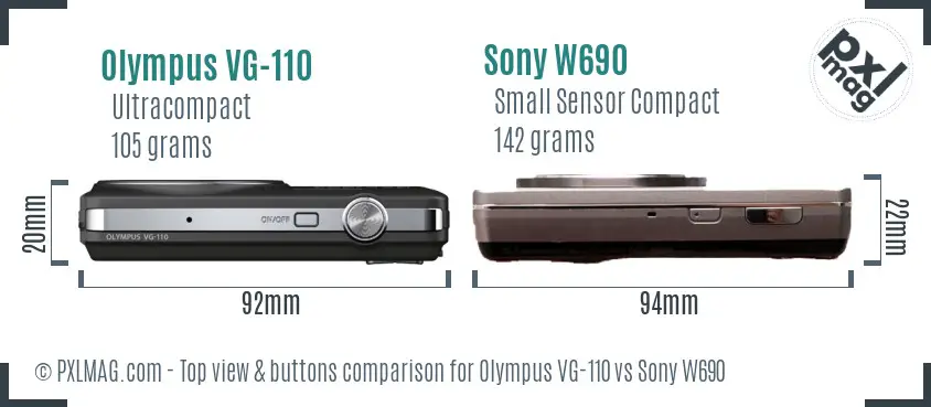 Olympus VG-110 vs Sony W690 top view buttons comparison