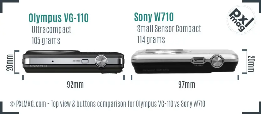 Olympus VG-110 vs Sony W710 top view buttons comparison