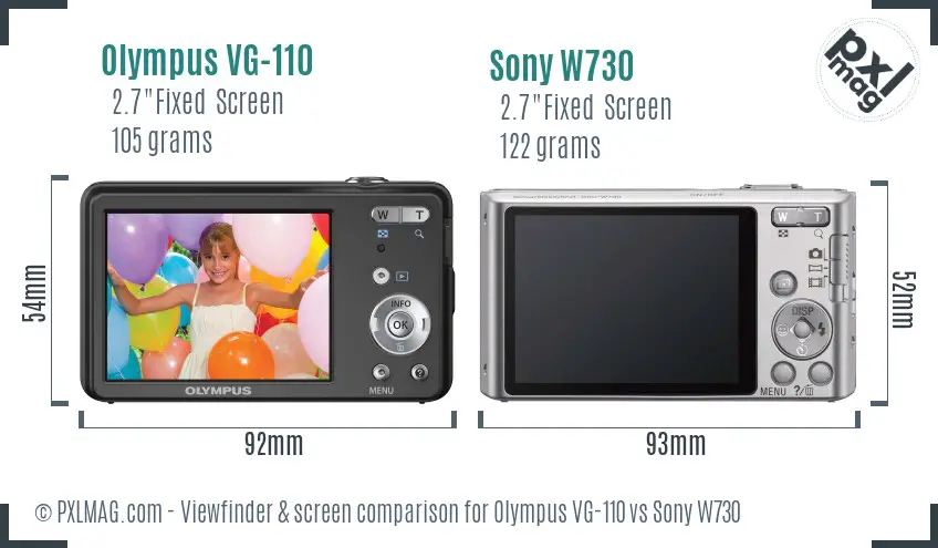 Olympus VG-110 vs Sony W730 Screen and Viewfinder comparison