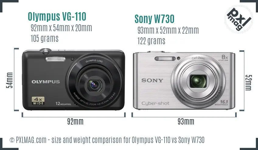 Olympus VG-110 vs Sony W730 size comparison