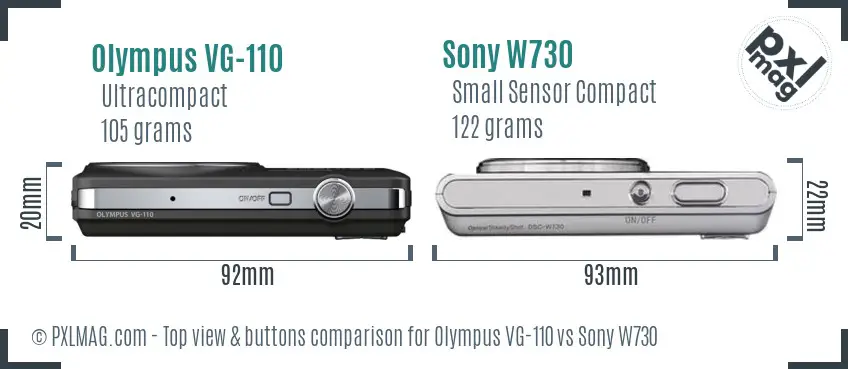 Olympus VG-110 vs Sony W730 top view buttons comparison