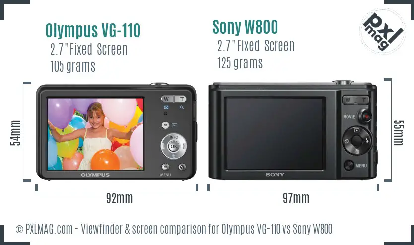 Olympus VG-110 vs Sony W800 Screen and Viewfinder comparison