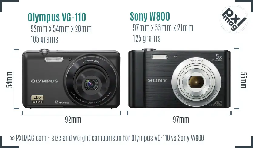 Olympus VG-110 vs Sony W800 size comparison