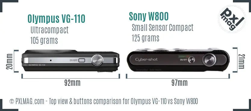 Olympus VG-110 vs Sony W800 top view buttons comparison