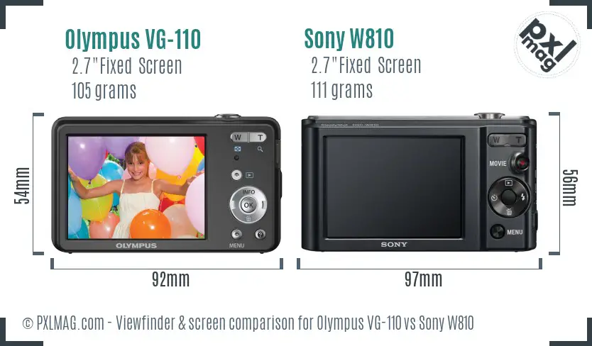 Olympus VG-110 vs Sony W810 Screen and Viewfinder comparison
