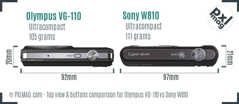 Olympus VG-110 vs Sony W810 top view buttons comparison