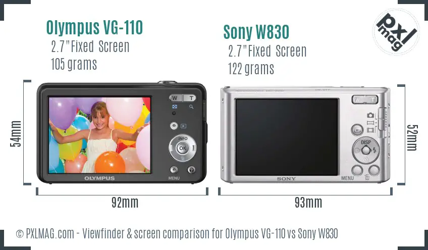 Olympus VG-110 vs Sony W830 Screen and Viewfinder comparison