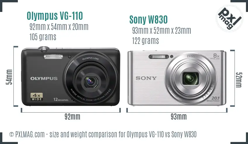 Olympus VG-110 vs Sony W830 size comparison