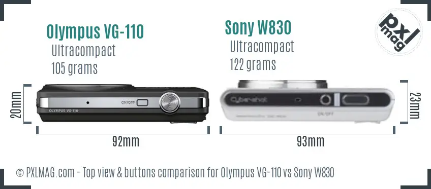 Olympus VG-110 vs Sony W830 top view buttons comparison