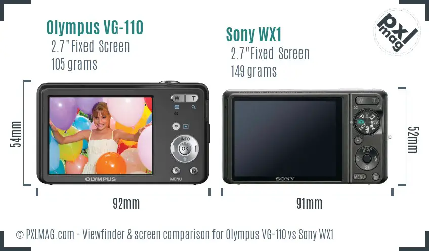 Olympus VG-110 vs Sony WX1 Screen and Viewfinder comparison