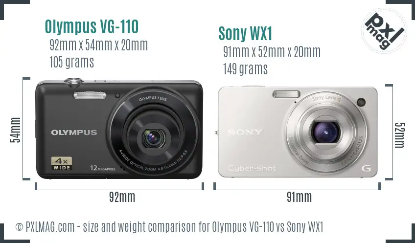 Olympus VG-110 vs Sony WX1 size comparison