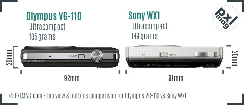 Olympus VG-110 vs Sony WX1 top view buttons comparison