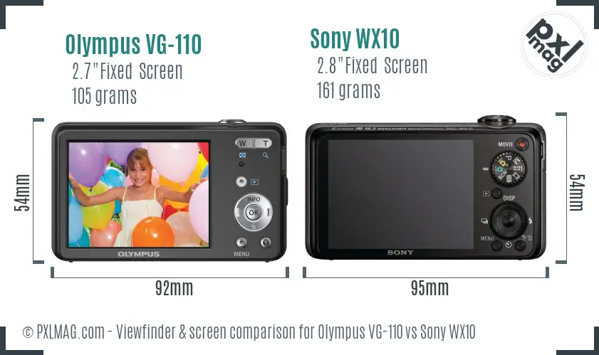 Olympus VG-110 vs Sony WX10 Screen and Viewfinder comparison