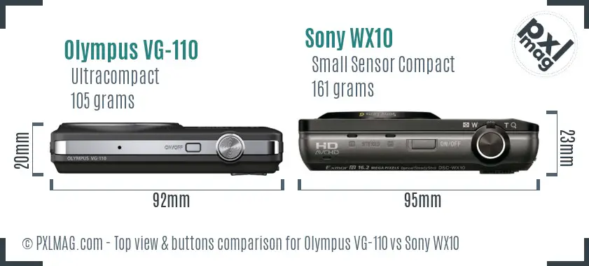 Olympus VG-110 vs Sony WX10 top view buttons comparison