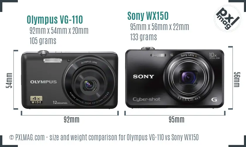 Olympus VG-110 vs Sony WX150 size comparison