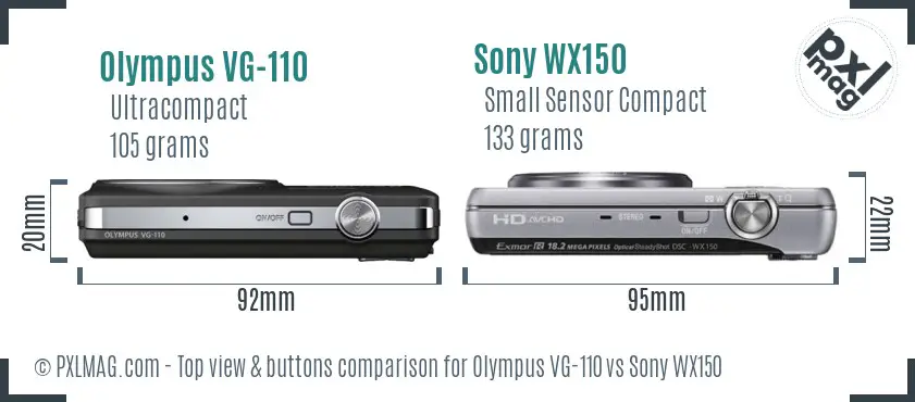 Olympus VG-110 vs Sony WX150 top view buttons comparison