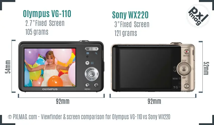 Olympus VG-110 vs Sony WX220 Screen and Viewfinder comparison