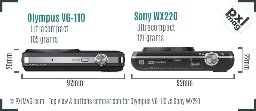 Olympus VG-110 vs Sony WX220 top view buttons comparison