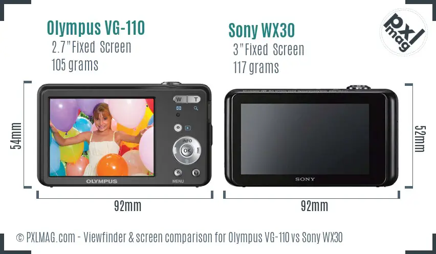 Olympus VG-110 vs Sony WX30 Screen and Viewfinder comparison