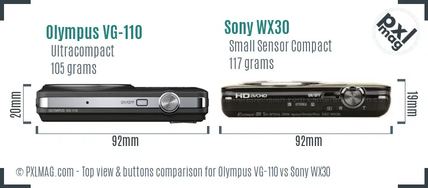 Olympus VG-110 vs Sony WX30 top view buttons comparison
