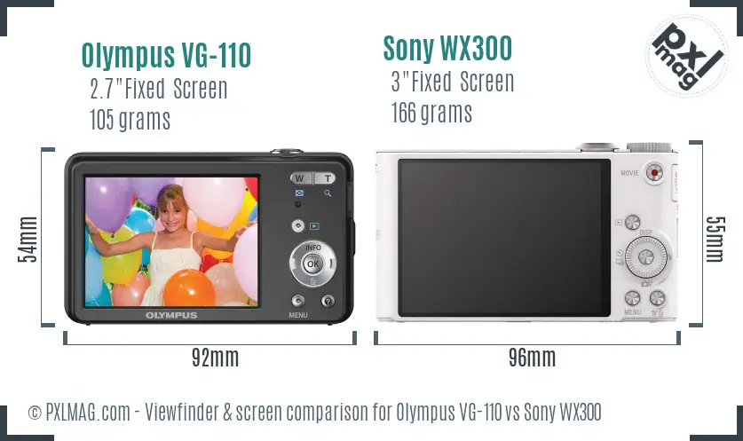 Olympus VG-110 vs Sony WX300 Screen and Viewfinder comparison