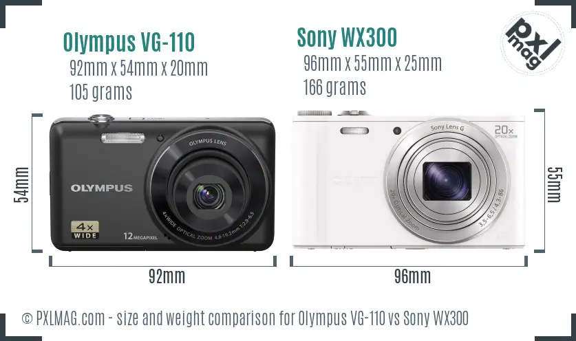 Olympus VG-110 vs Sony WX300 size comparison