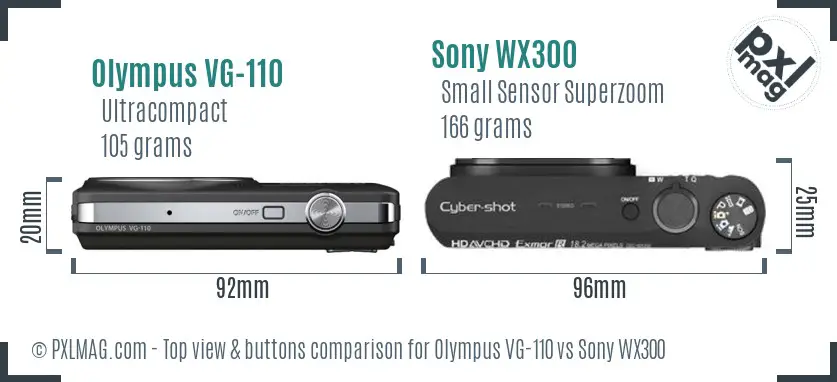 Olympus VG-110 vs Sony WX300 top view buttons comparison