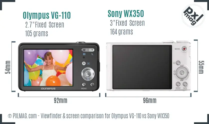 Olympus VG-110 vs Sony WX350 Screen and Viewfinder comparison