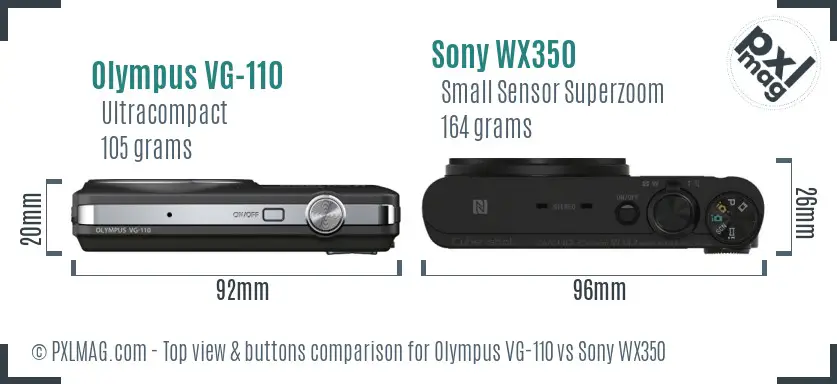 Olympus VG-110 vs Sony WX350 top view buttons comparison