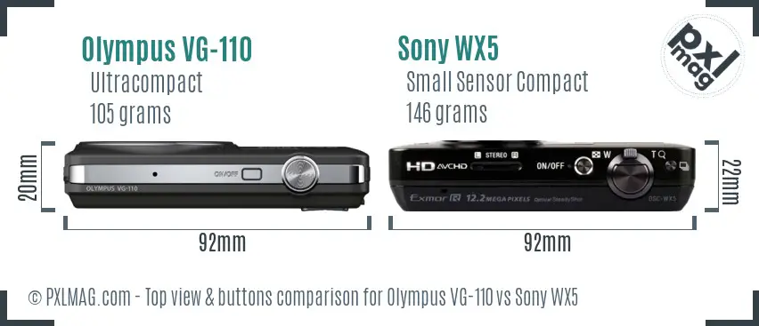 Olympus VG-110 vs Sony WX5 top view buttons comparison