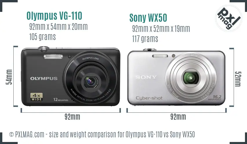Olympus VG-110 vs Sony WX50 size comparison